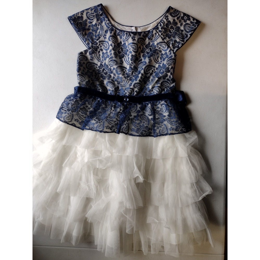 Jona Michelle girls blue white holiday dress size 12 - Picture 1 of 5